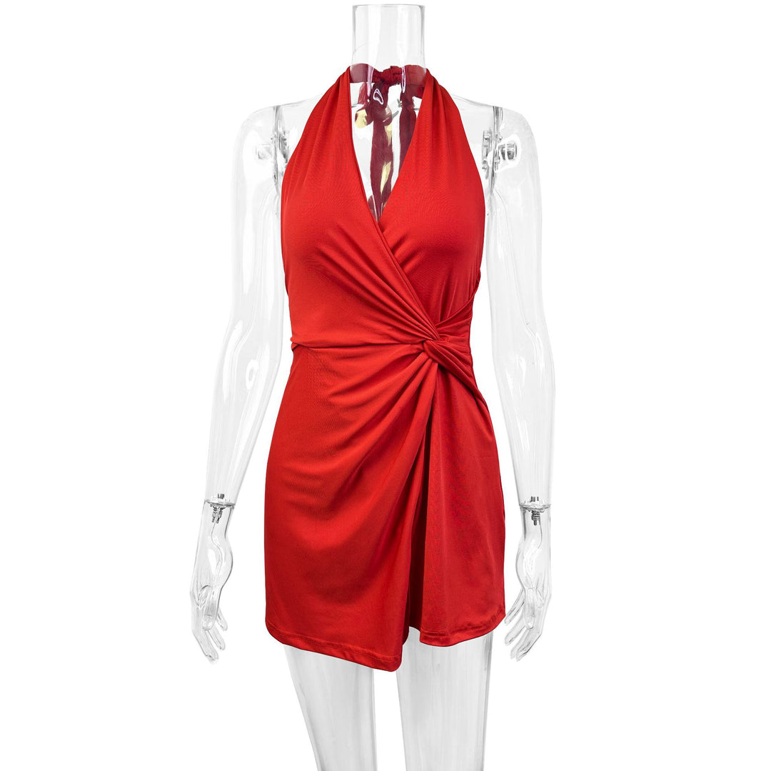 Damen Halterneck Minikleid mit raffiniertem Wickeldesign und schmeichelndem Schnitt Drune