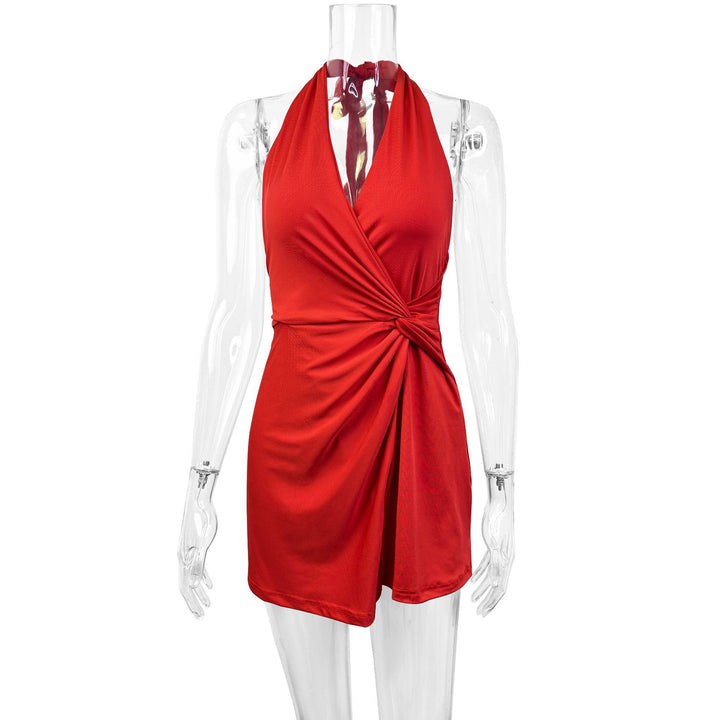 Damen Halterneck Minikleid mit raffiniertem Wickeldesign und schmeichelndem Schnitt Drune