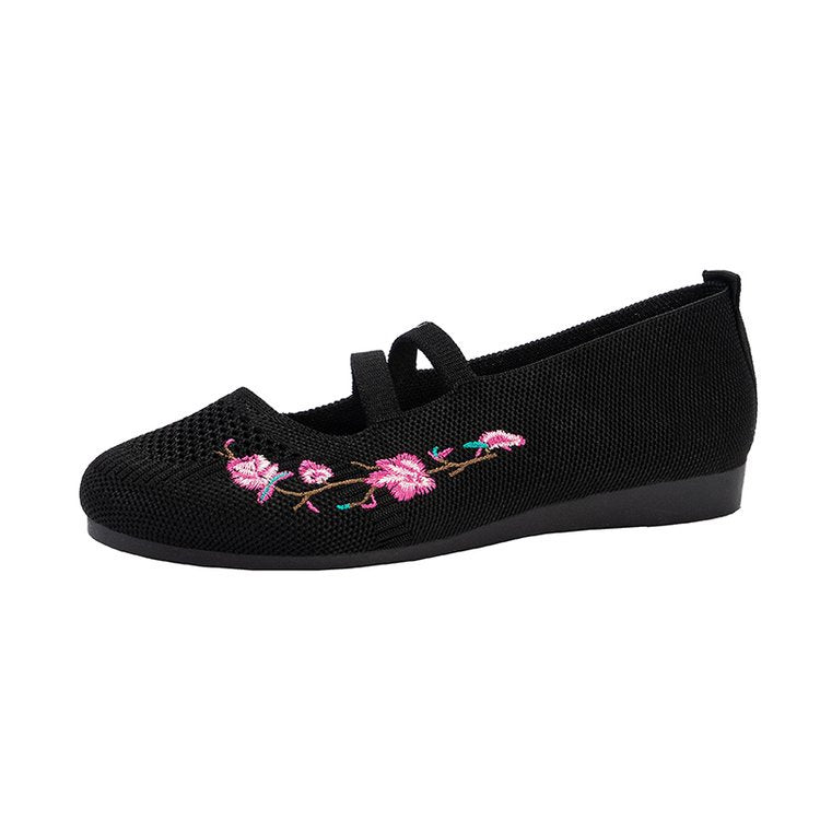 Damen Komfortable Ballerinas mit floralem Stickerei Drune