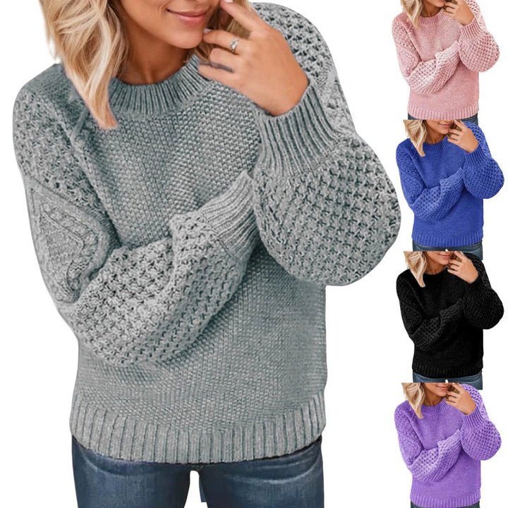 Damen Grober Strickpullover mit voluminösen Ärmeln und strukturierter Oberfläche Drune