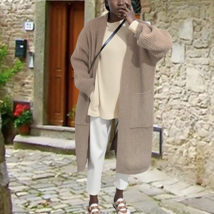 Damen Grobstrick-Longcardigan mit lässiger Passform und seitlichen Taschen Drune