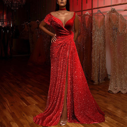 Damen Glamouröses Abendkleid mit schimmernden Pailletten und hohem Schlitz Drune