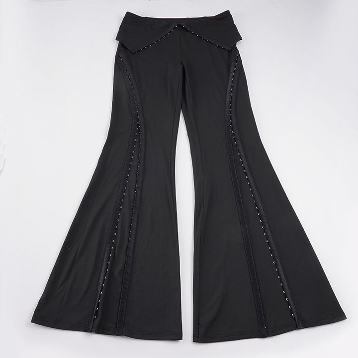 Damen Flared Pants mit dekorativen Druckknopfdetails Drune