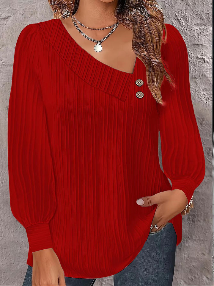 Damen stilvolles und elegantes Oberteil mit asymmetrischem Ausschnitt und Knopfleiste Drune