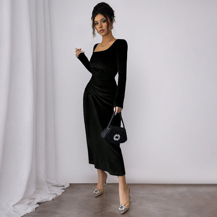 Damen Midi-Kleid mit elegantem Quadrat-Ausschnitt und raffinierten Rüschendetails Drune
