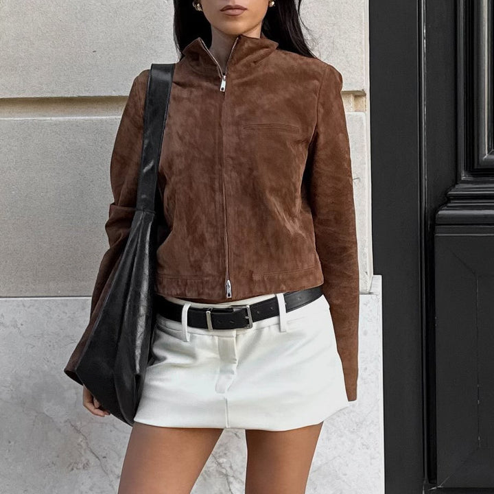 Damen Kunstlederjacke mit modernem Stehkragen und leichtem Schnitt Drune
