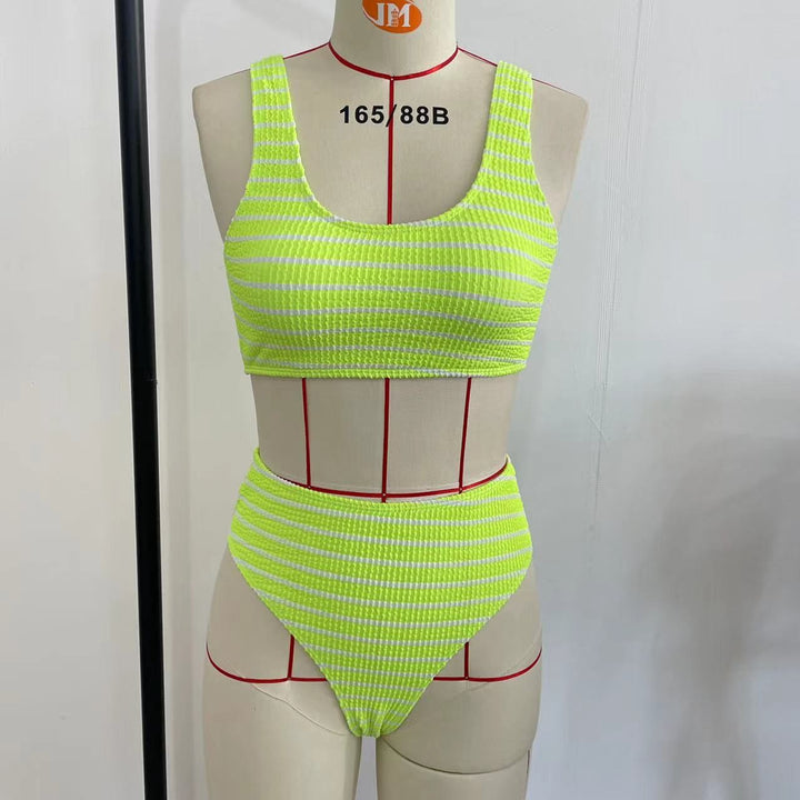 Damen High-Waist Bikini-Set mit modischem Rippstrick Drune
