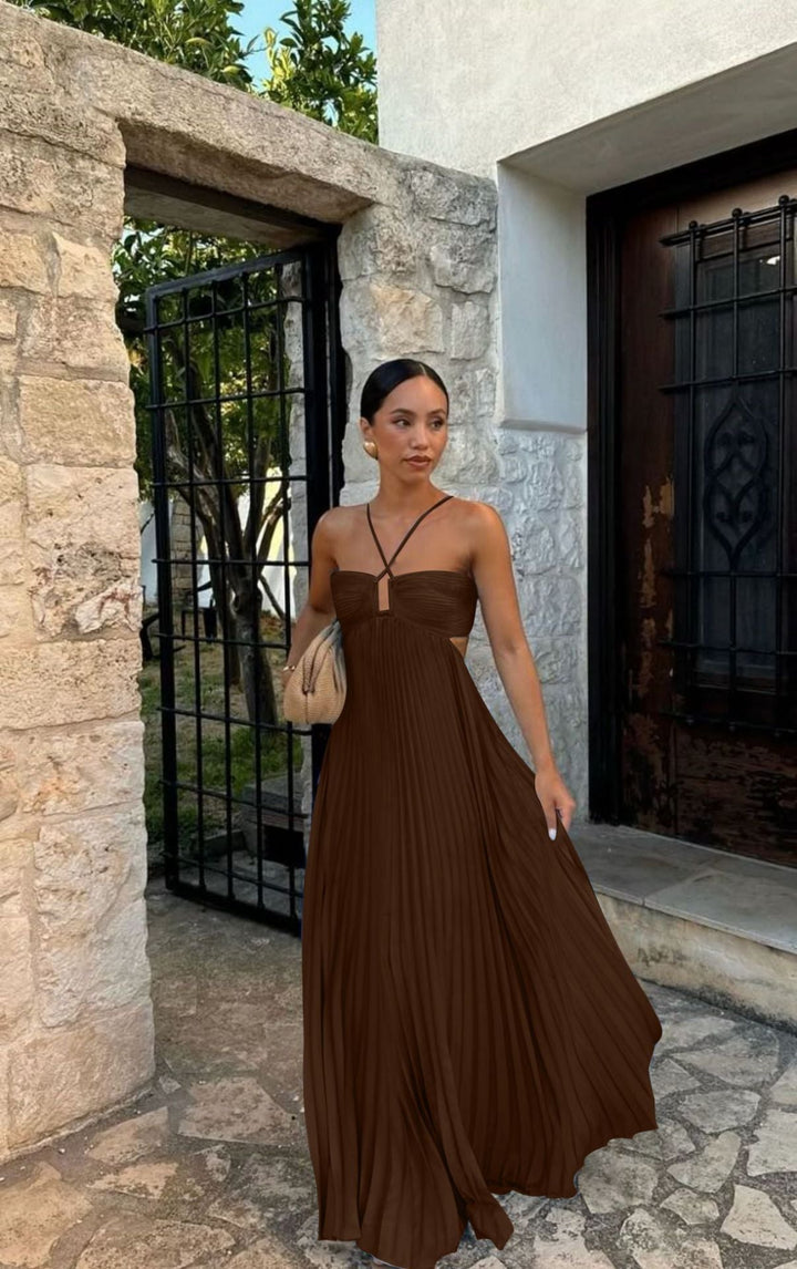 Damen Plisseekleid mit schulterfreiem Design und raffinierten Trägerdetails Drune