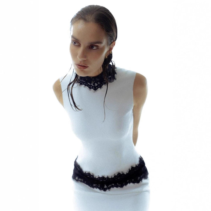 Damen Elegantes und figurbetontes Abendkleid mit Spitzenakzenten Drune