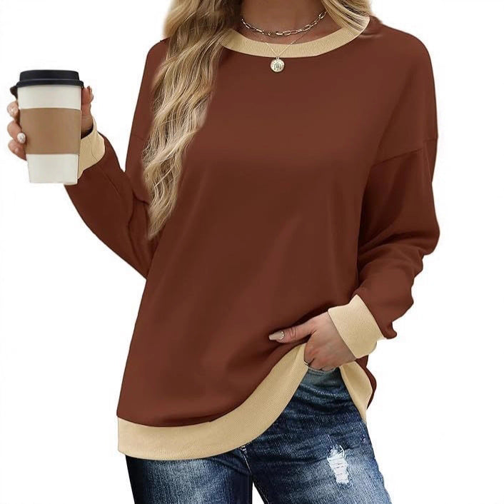 Damen Lässiger Sweatshirt mit Kontrastbündchen und oversized Passform Drune