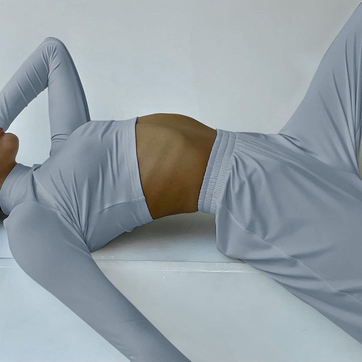 Damen Sportliches Set aus Langarm-Oberteil und elastischer High-Waist-Hose Drune