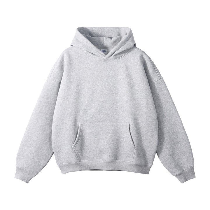 Unisex weit geschnittener Kapuzenpullover mit tiefer Schulterpartie, Kängurutasche und gerippten Bündchen Drune