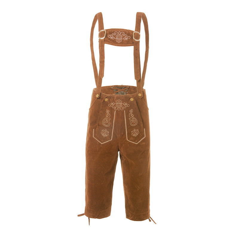 Herren nan traditionelle Wildleder Lederhose mit bestickten Trägern und Kniebund Drune