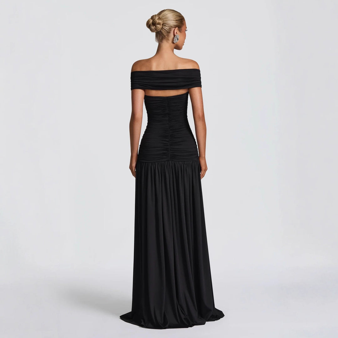 Damen Off-Shoulder Maxikleid mit Cut-Out und Faltenwurf Drune