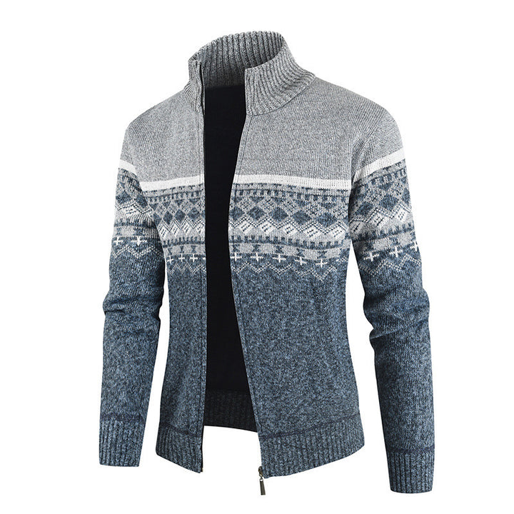 Herren Strickjacke mit Wintermuster und hohem Stehkragen Drune