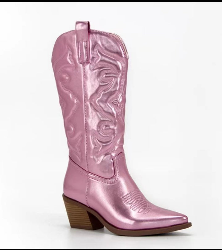 Damen Cowboystiefel mit raffiniertem Muster und stabilen Blockabsatz Drune
