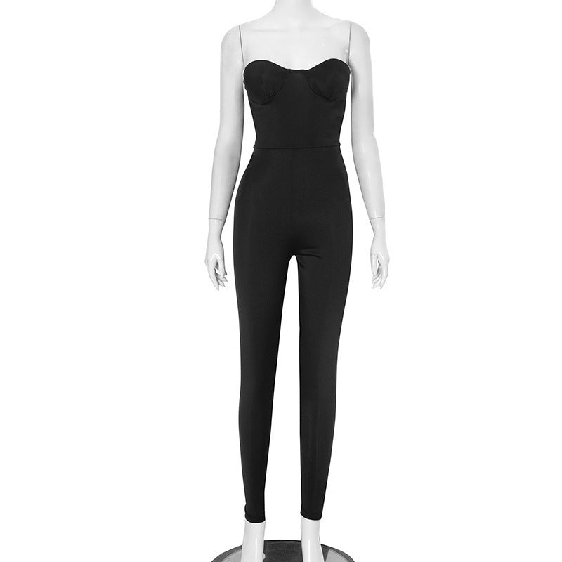 Damen figurbetonter Jumpsuit mit trägerlosem Design und elegantem Schnitt Drune