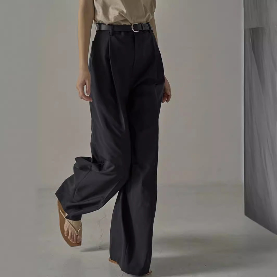 Damen elegante weite Hochbundhose mit Gürtel Drune