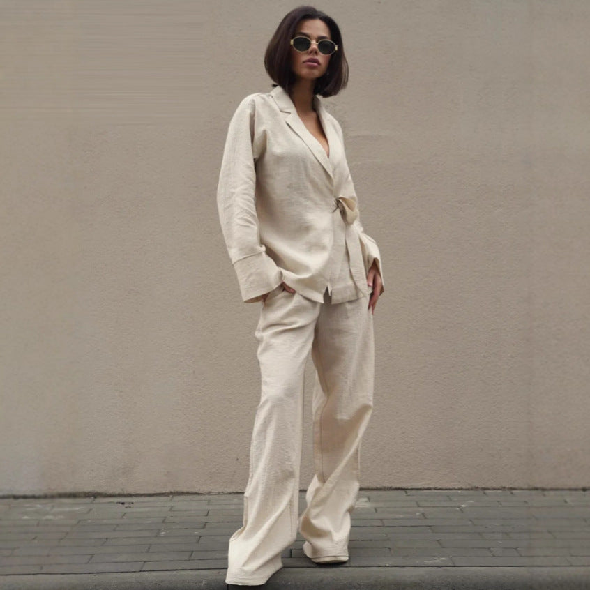 Damen Elegantes Lounge-Set aus leichtem Stoff mit Bindegürtel Drune