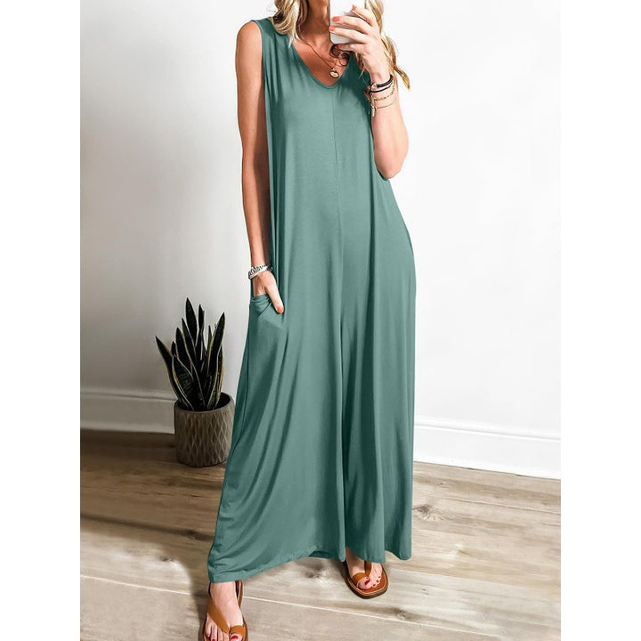 Damen Eleganter, weiter Jumpsuit mit tiefem V-Ausschnitt und praktischen Taschen Drune