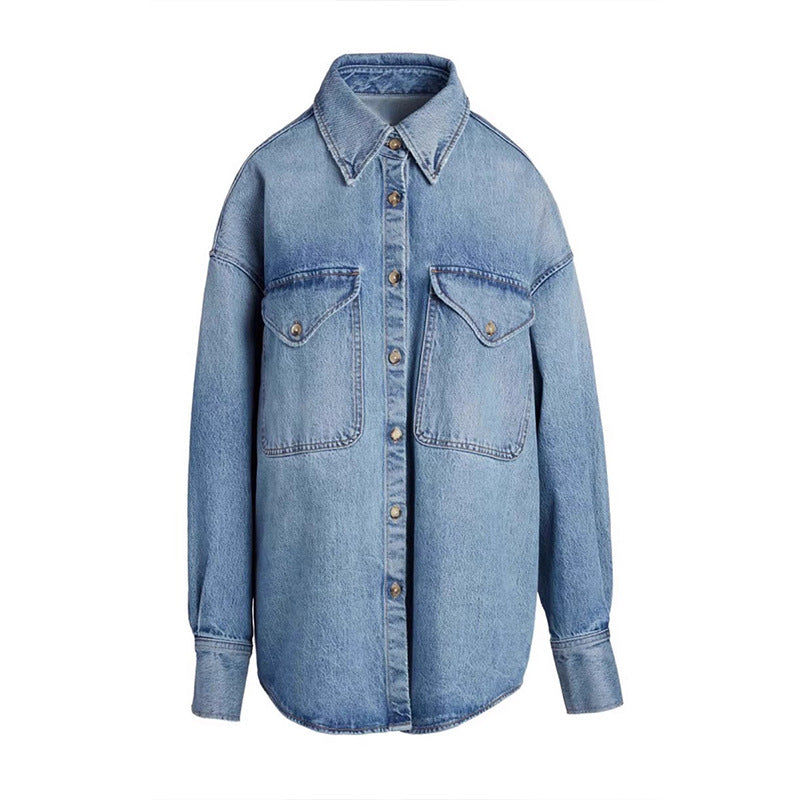 Damen lässige Overshirt-Jacke aus hochwertigem Denim Drune