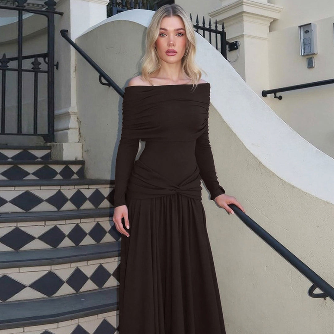 Damen Elegantes Langkleid mit gekreuztem Tailleneinsatz und schulterfreiem Ausschnitt Drune