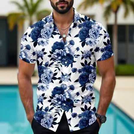 Herren Kurzarmhemd mit floralen Akzenten und modernem Schnitt Drune