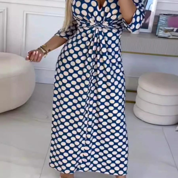 Damen Maxikleid mit modernem Punktenmuster und eleganter Wickeloptik Drune