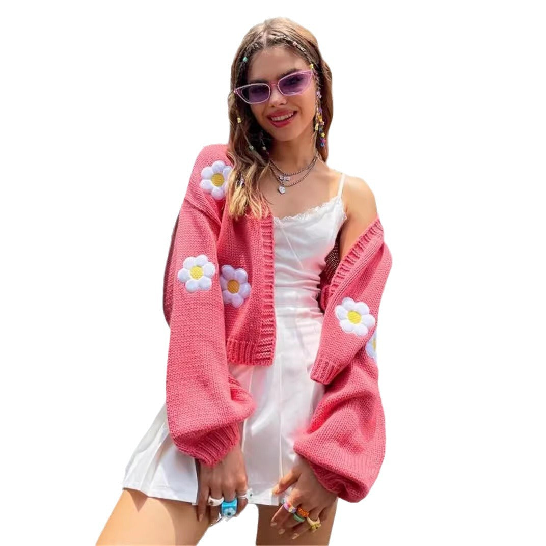 Damen Strickjacke mit floralen Applikationen und lässigem Schnitt Drune