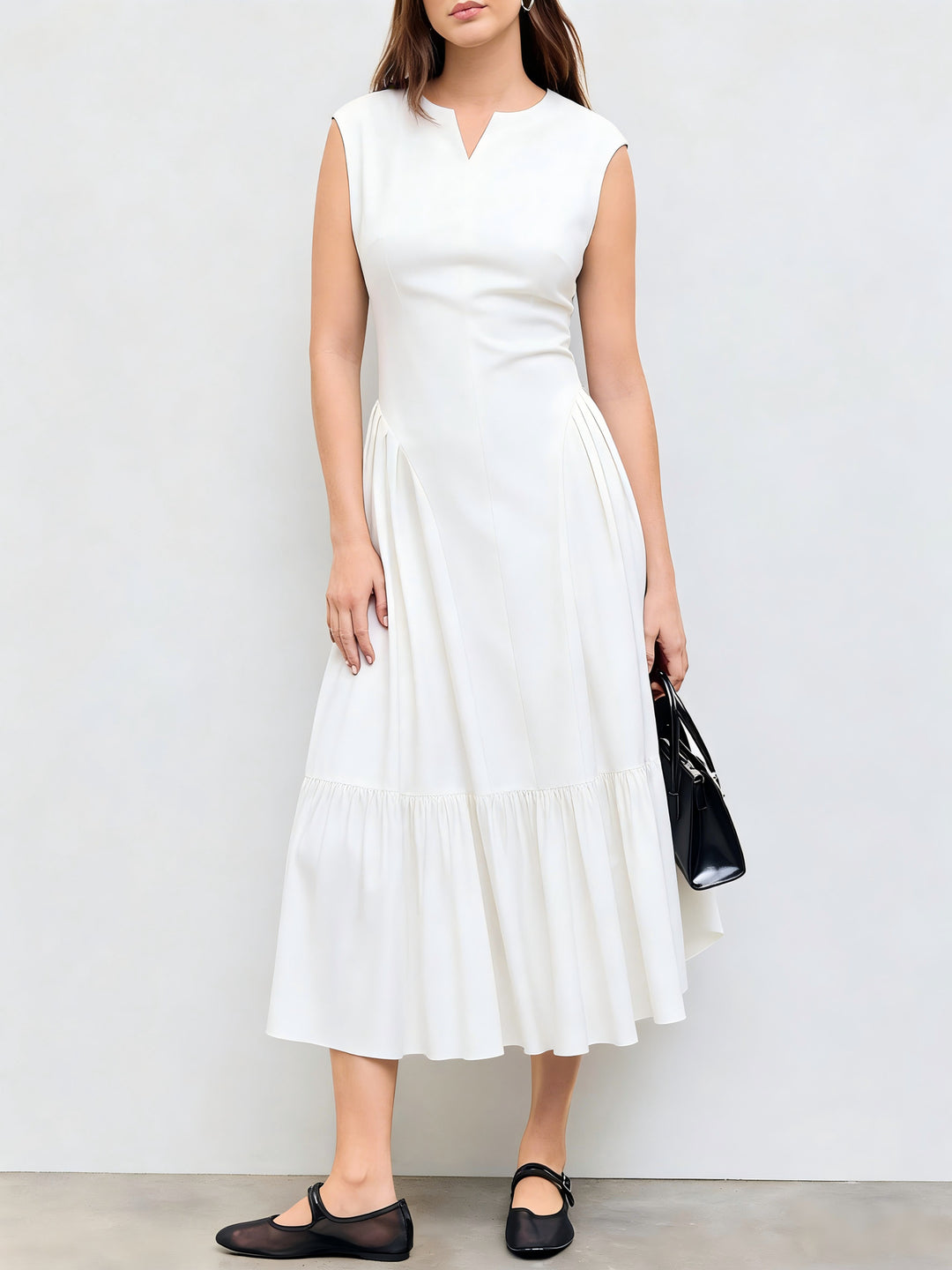 Damen elegantes Maxikleid mit voluminösen Falten und ärmellosem Design Drune