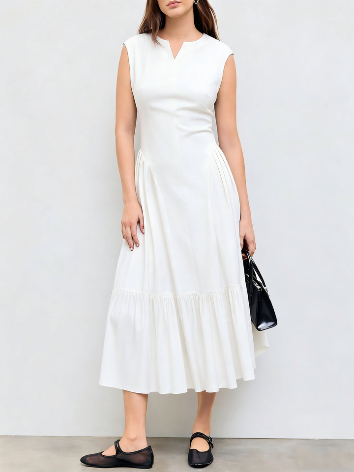 Damen elegantes Maxikleid mit voluminösen Falten und ärmellosem Design Drune