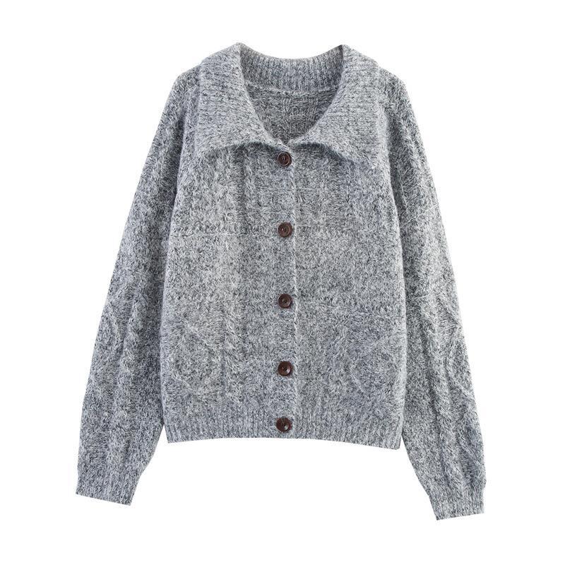 Damen Strickjacke mit modischem Kragen und Taschen Drune