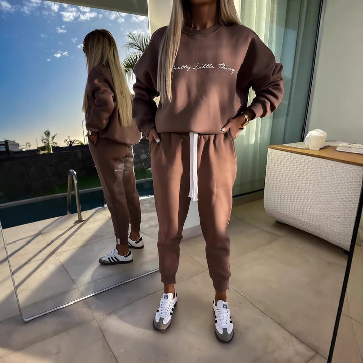 Damen komfortables Sweatshirt und Jogginghose-Set Drune