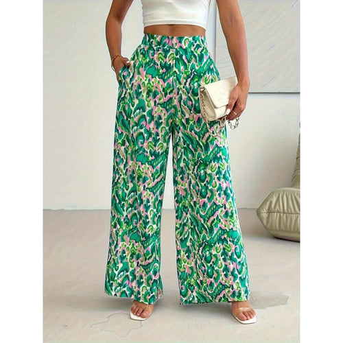 Damen Weite Palazzo-Hosen mit farbenfrohem Muster und hohem Taillenbund Drune