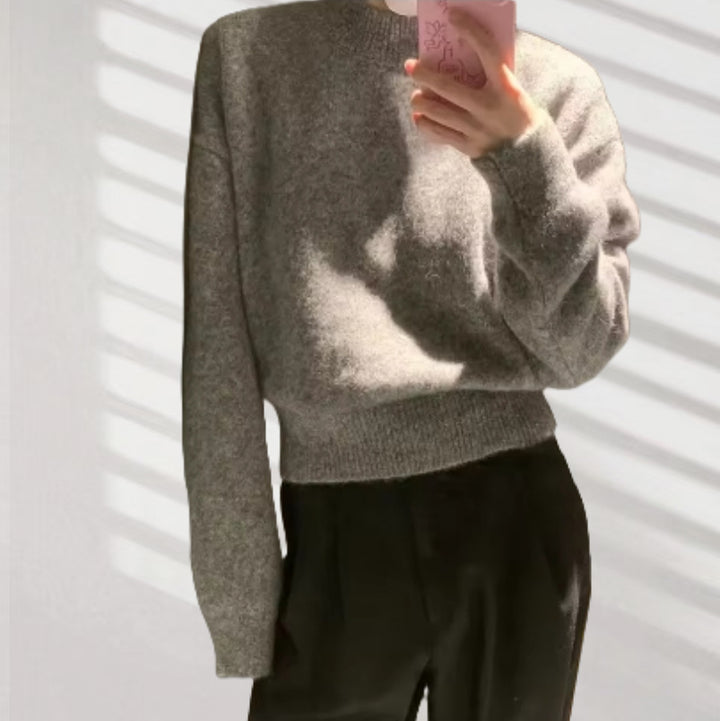 Damen lockerer Strickpullover mit Rundhalsausschnitt und weichem Material Drune