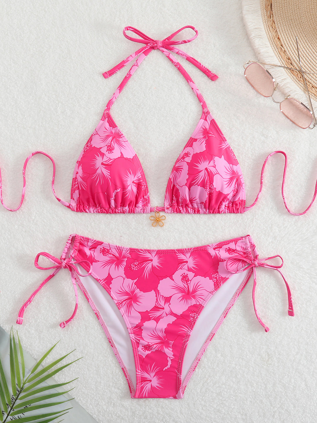 Damen Triangel-Bikini mit floralem Design und verstellbaren Trägern Drune