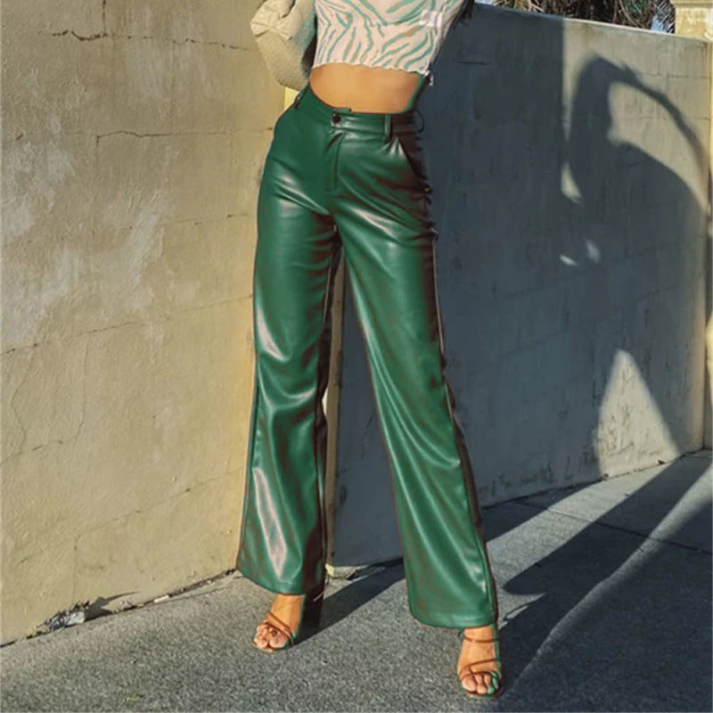 Damen Elegante Kunstlederhosen Drune