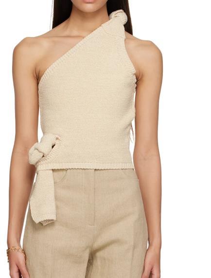 Damen asymmetrisches Strickoberteil mit dekorativem Knoten Drune