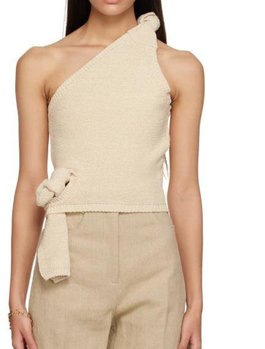 Damen asymmetrisches Strickoberteil mit dekorativem Knoten Drune