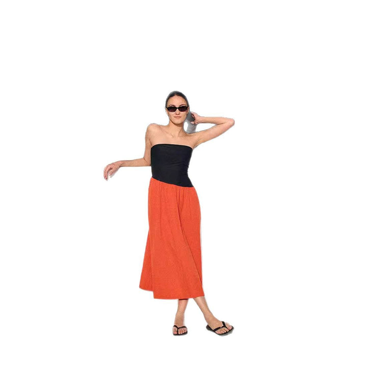 Damen ärmelloses Maxi-Kleid mit hochwertigem Oberteil und voluminösem Rock Drune