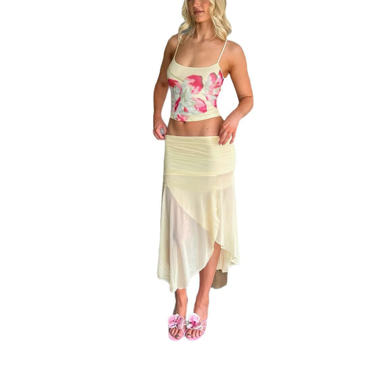 Damen elegantes Maxi-Kleid mit asymmetrischem Schnitt und floralem Designelement Drune