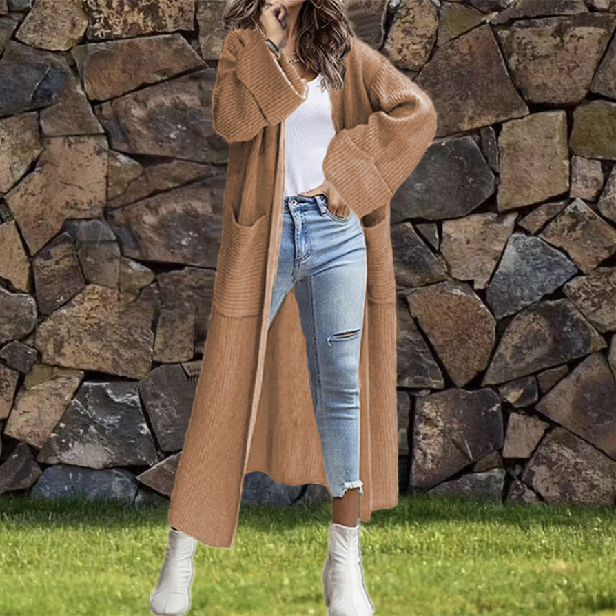 Damen Grober Strickmantel mit tiefen Taschen und lässigem Schnitt Drune