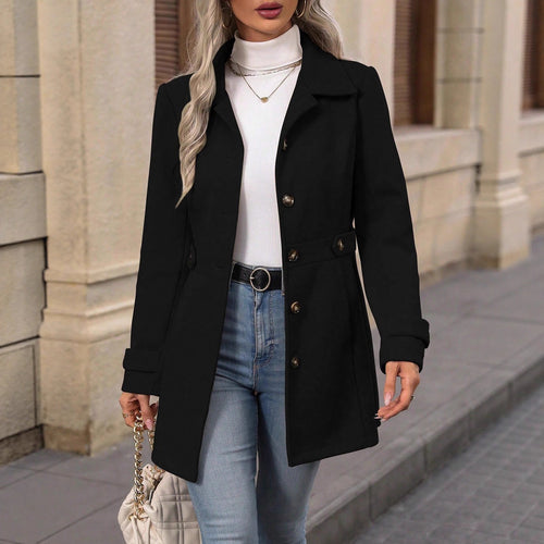 Damen eleganter Trenchcoat mit tailliertem Schnitt und Knopfdetails Drune