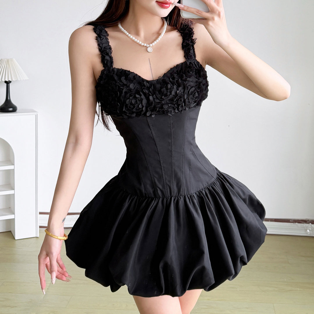 Damen Minikleid mit floralem Spitzenoberteil und voluminösem Rock Drune
