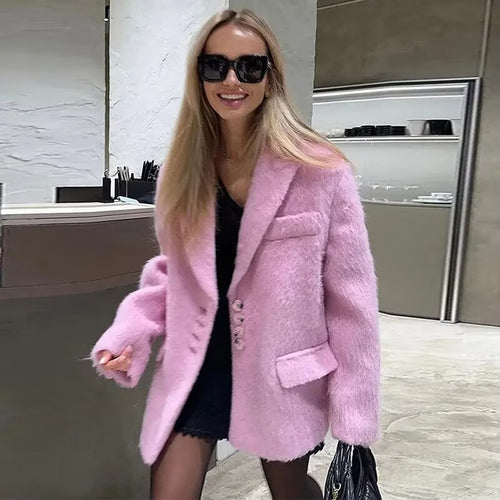 Damen elegante Veloursjacke mit klassische Knopfdetails Drune
