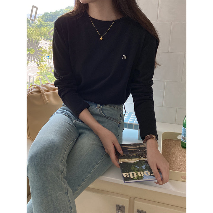Damen lässiges Langarmshirt mit minimalistischen Details Drune