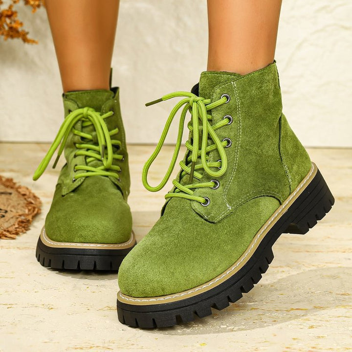 Damen nan Schnür-Stiefelette in Veloursoptik mit warmem Innenfutter, gepolstertem Schaft und robuster Profilsohle Drune