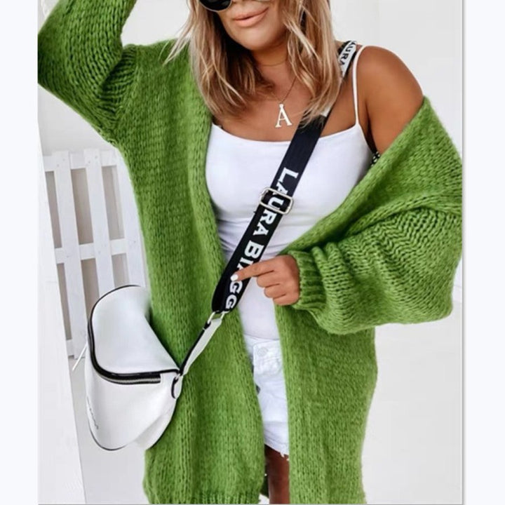 Damen Offener Strickcardigan mit luftiger Maschenstruktur und großen Ärmeln Drune