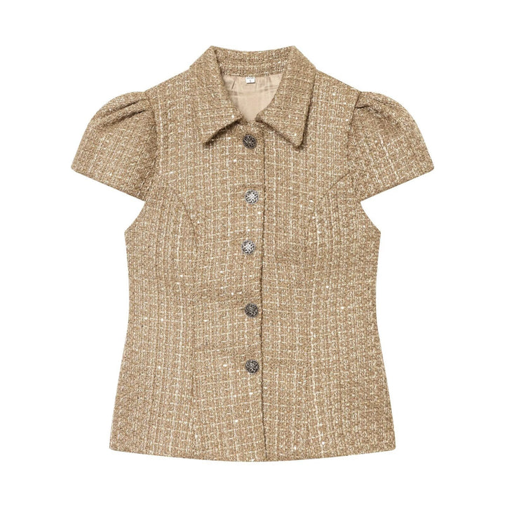 Damen elegante Bluse mit strukturiertem Gewebe und dekorativen Knöpfen Drune