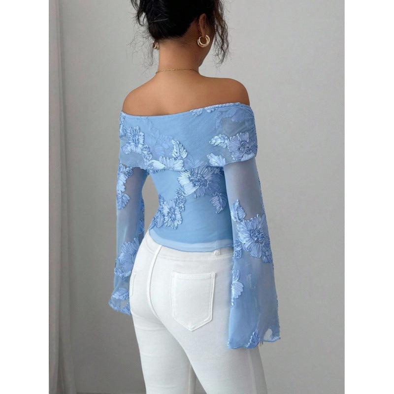 Damen Elegantem Oberteil mit Schulterfreiem Design und Blumenmuster Drune